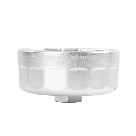 Side view of 88.8 Millimeter Oil Filter Cap Wrench for Hyundai and Kia Easy Puller Tool for Fast No Hassle Oil Filter Removal Cap and Flute Wrench Works With Three Eighths Inch Drive or Twenty Seven Millimeter Wrench
