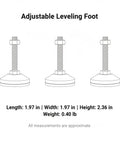 Diagram of Adjustable Leveling Foot For Furniture To Stop Wobble On Irregular Floors, dimensions and measurements shown.