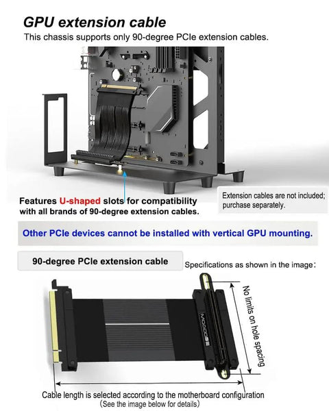 Open Air PC Test Bench Frame For DIY Rig Builds Heavy Duty Steel Desktop Chassis Rack Stand Fits ATX ITX MATX Motherboards Black Powder Coated 2mm Steel Compact 300x182x347mm Profile shown with GPU extension cable setup.