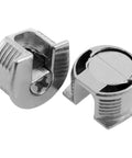 Top Rated Thread Cam Lock Cabinet Shelf Brackets With Tight Grip Stud Pins Silver Finish For Wooden Furniture And Closet Doors Built Tough Hardware Heavy Duty Hold Pack Of Ten close-up of two zinc alloy studs showcasing silver finish and locking mechanism.