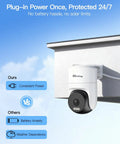 Pan Tilt Outdoor Security Camera With 2.5K Clarity, 360 Degree View, Smart Motion Tracking, Color Night Vision installed on wall