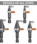 Image of M35 Cobalt Spiral Flute Step Drill Bit Set Five Piece Range 1/8 To 3/4 Inch With 1/4 Inch Shank HSS Step Bits for Metal Aluminum Steel