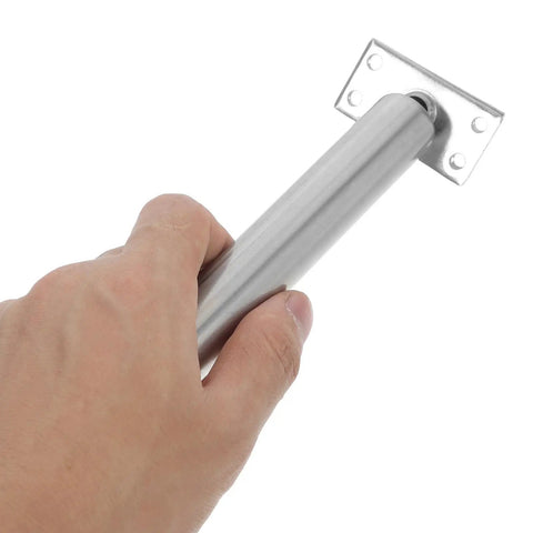 Hand holding Silver Automatic Door Closer With Concealed Design Chrome Finish Adjustable Closing Force Heavy Duty Self Closing Hinge