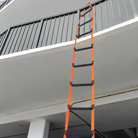 Heavy Duty Fire Escape Ladder With Two Heavy Hooks, 33.1 Feet Emergency Rope Ladder For 3 To 5 Story Homes hanging from balcony