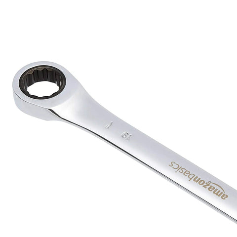 Close-up of chrome vanadium steel wrench from High Torque Ratcheting Wrench Set 10 Piece With 72 Tooth Gear For Precise Movement.