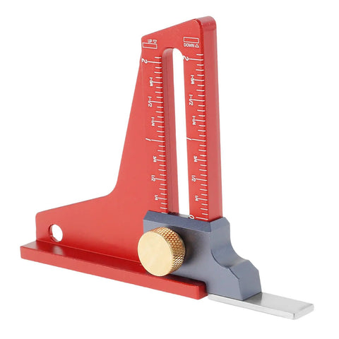 Red Woodworking Height Gauge With CNC Machined Aluminum Alloy Depth Tool, Pro Grade Dual Metric And Inch Scales For Table Saw, Router Table