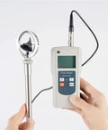 Portable Digital Water Flow Meter For Open Channel And Irrigation, handheld unit with sensors and display, white background