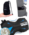 Inflatable Travel Lumbar Pillow For Airplane Seats, Adjustable Lower Back Support Cushion For Long Flights, black with logo
