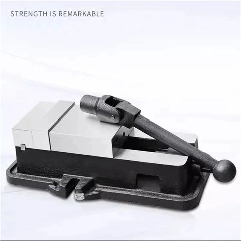 Heavy Duty Angle Fixed Machine Vise Built Badass For Serious Milling Jobs And Daily Shop Work With Grippy Flat Jaw Pads And Rock Solid Clamp Force That Never Lets Go Shop Ready, 6 inch steel jaws and lever.