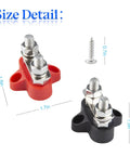 Size detail of Top Notch 2 Pack 5/16 Inch Bus Bar Power Distribution Junction Block With M8 Positive Negative Terminals.