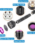Beast Mode 20W 365nm UV Flashlight With USB Rechargeable Battery Battery Included Black Light components and features shown.