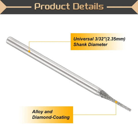 20 Piece Diamond Hole Saw Bits Set With Cylindrical Head 80 Grit For Gems Glass Jade Emerald 1 Millimeter Diameter Shank 2.35 Millimeter Pro Grade Carving And Drilling Tools close-up of a single bit with alloy and diamond coating