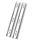 Rock Solid Premium Soft Close Drawer Slides Full Extension Side Mount Ball Bearing Runners With Easy Bolt Install Kit For Kitchen Cabinets And Toolboxes Silver 45 Cm, close-up view of two silver tracks.