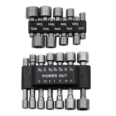 Workhorse 9 Piece Socket Sleeve Set Featuring Hexagonal Wrench Adapters And Pneumatic Extension Rods arranged with various socket sizes.