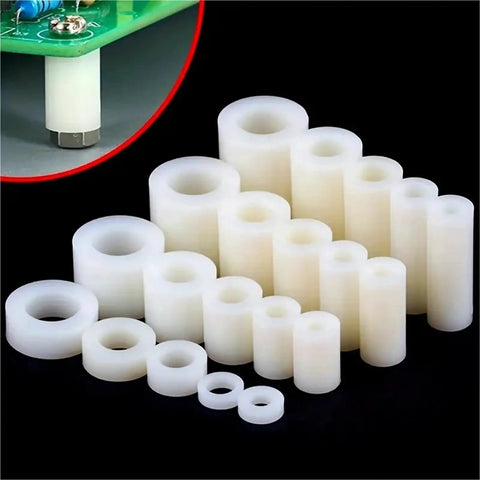 Nylon Round Standoff Spacers Kit 300 450 pcs Assortment for Jewelry Making and Electronics DIY M6 Screws ABS Plastic Hollow Washers Dope Craft Kit Versatile for Crafts and Electronics Projects, white nylon spacers and washers