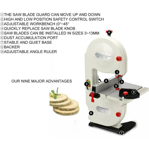 Hella Flexible 8 Inch Vertical Table Band Saw With Variable Speed Motor And 45 Degree Tilting Bench for wood and metal cutting features