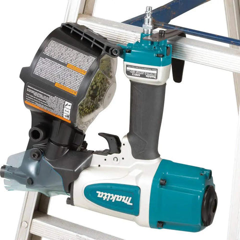 Premium Pneumatic 15 Degree Siding Coil Nailer With Tool-Less Depth Adjustment And Nine Detents on ladder