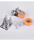 Heavy Duty Nylon Swivel Caster Set For Furniture And Shopping Carts, orange rubber wheel, metal bracket, stem casters components