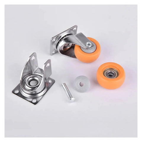 Heavy Duty Nylon Swivel Caster Set For Furniture And Shopping Carts, orange rubber wheel, metal bracket, stem casters components