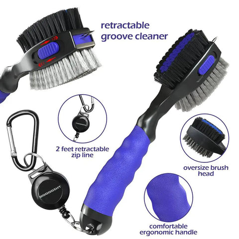 Two Pack Golf Club Brush With Oversized Head And Groove Cleaner Ready To Roll Retractable Spike 2 Ft Zipline Carabiner