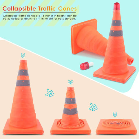 Top Shelf 18-Inch Collapsible Traffic Cones, 4 Pack With Bright Led Beacons And High Viz Strips, Easy Snap Fold Design For Road Jobs Or Parking Lots, Includes A Roomy Carry Tote