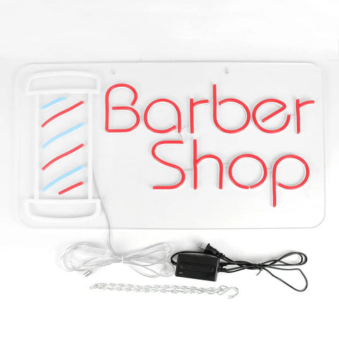 Lit Barber Shop Neon Sign For Wall Decor LED Neon Lights Red Blue White 24 By 13.8 Inch Indoor Display with 12V Power Adapter