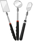 Three Piece Telescoping Inspection Mirror Set With Round, Square, And Oval Styles For Automotive And Home Use