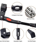 Adjustable Aluminum Bike Kickstand for 22-26 Inch Wheels with folding mechanism, anti-slip rubber, fits 15-28mm chain stays.