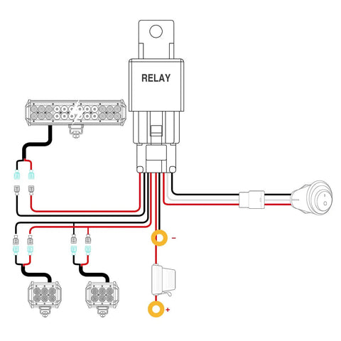 Wiring diagram for 12 Inch 72W Spot Flood Combo LED Light Bar Kit with wiring harness for off-road vehicles.