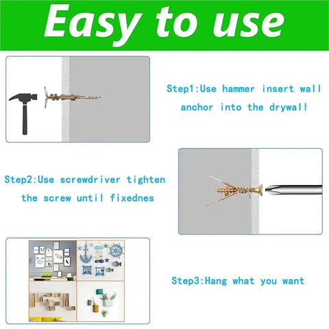 50 Piece Drywall Anchors And Self Tapping Screws Kit For Plasterboard, 10x30mm, Yellow Zinc Plated Carbon Steel, Rust Resistant, Self Drilling No Prep Install For Strong Wall Mounts in drywall install steps