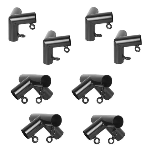 Set of black corner joints for One And Three Eighths Inch Trapezoid Batting Cage Corner Kit For 1 Inch EMTs Fits 35 Foot And 55 Foot Frames