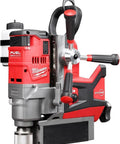 Milwaukee 278822HD M18 FUEL 1-1/2 in Lineman Magnetic Drill Kit, red drill with black handles and magnetic base.