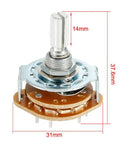 1 Pole 11 Position Band Selector Rotary Switch with 9mm mount thread, single deck, 6mm shaft, 14mm length, 12 pins for control panels.