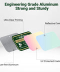 Engineering grade aluminum warning sign pack displaying clear printing, reflective coating, and UV protection for 2 Pack Outdoor Security Warning Signs For Premises Guard Your Ground With 24 Hour Video And Audio Surveillance Alert Heavy Duty Aluminum Plate High Visibility Green Golden White Design Watch Your Back Built Tough Home Security.