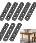Eight Piece Stainless Steel Mending Plates 4 Inch Square Corner Brackets with Matching Screws for Heavy Duty Furniture Repair, set showing black plates.