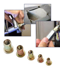 Sturdy Flat Head Threaded Insert Rivet Nuts Made From Zinc Plated Carbon Steel For Tough Metalworking Jobs With Knurled Body To Stop Spinning And Nail Strong Hold Power On Any Project You Gotta Fix Fast. Various sizes shown with knurled grips.