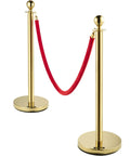 Gold Stanchions With Velvet Ropes Set Of 4, Solid Concrete Base And Stainless Steel Posts, 5ft Red Velvet Ropes For Crowd Control