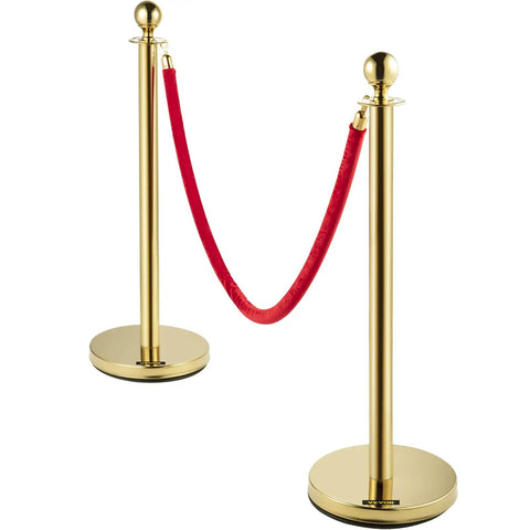 Gold Stanchions With Velvet Ropes Set Of 4, Solid Concrete Base And Stainless Steel Posts, 5ft Red Velvet Ropes For Crowd Control