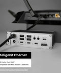 Next Level Thunderbolt 4 Dock Packing 18 Ripping Fast Ports Delivers 98 Watt Juice Powers Flawless 8K Dual Monitors And Boasts Blazing Ethernet For Mac And Windows. Close-up of connectivity ports with 2.5 Gigabit Ethernet.