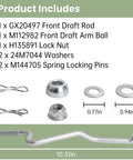 Front Draft Rod And Mower Deck Lift Linkage Arm Kit For 100 Series Tractors Pro Grade Replacement Mounting Hardware M112982 H135891 24M7044 M144705 Included Compatible With 102 105 107H 107S 115 125 155C 190C 92H Models, 10.31in rod with washers and lock nut