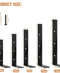 Heavy Duty Countertop Support Brackets 12 Inch 4 Pack With Hardware, various sizes displayed, black steel finish.