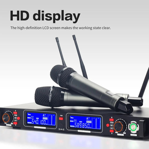 Dual Channel UHF Wireless Microphone System With True Diversity For Stage Studio And Church 700 Foot Range with HD display