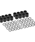 Skateboard Longboard Bearing Spacers And Speed Washers Set, 16 Spacers, 40 Washers, Black, shown in organized layout