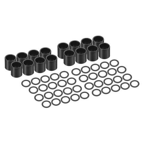 Skateboard Longboard Bearing Spacers And Speed Washers Set, 16 Spacers, 40 Washers, Black, shown in organized layout
