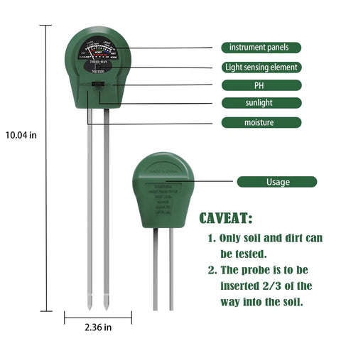 3 In 1 Soil pH Meter With Moisture And Light Tester For Garden Lawn Farm Indoor And Outdoor Plant Care with usage instructions