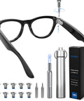 Clean Fit Eyeglass Screwdriver And Precision Screw Kit For Ray Ban Meta And Oakley Meta Gen 1 2, black eyeglasses with repair tools.