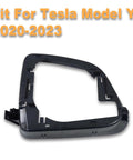 Crisp Fitment Left Side Rearview Mirror Cover Housing For Tesla Model Y 2020 To 2023 black plastic ring frame close-up view