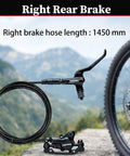 Side view of RUJOI MTB hydraulic disc brake set with black aluminum lever, caliper, 1450mm hose and 160mm rotor