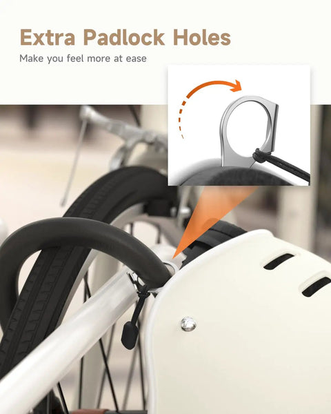 Urban Street Ready Adult Bike Helmet with adjustable dial fit showing extra padlock hole for security