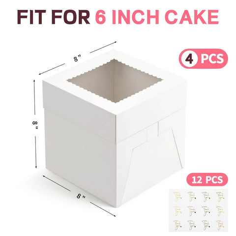 Top Tier 8 X 8 X 8 Inch Cake Boxes 4 Pack Featuring Clear Window Hella Sturdy Food Grade White Cardboard Smooth Finish And 12 Included Stickers For Next Level Party Prep Ideas